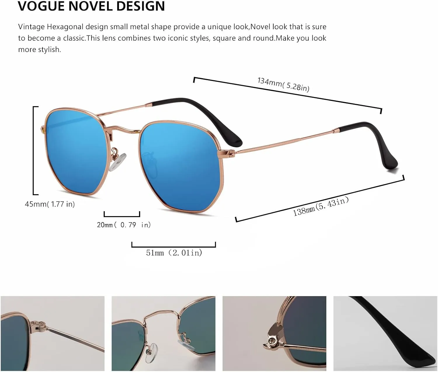 Hipster Hexagonal Polarized Sunglasses Men Women Geometric Square Small Vintage Metal Frame Retro Shade Glasses