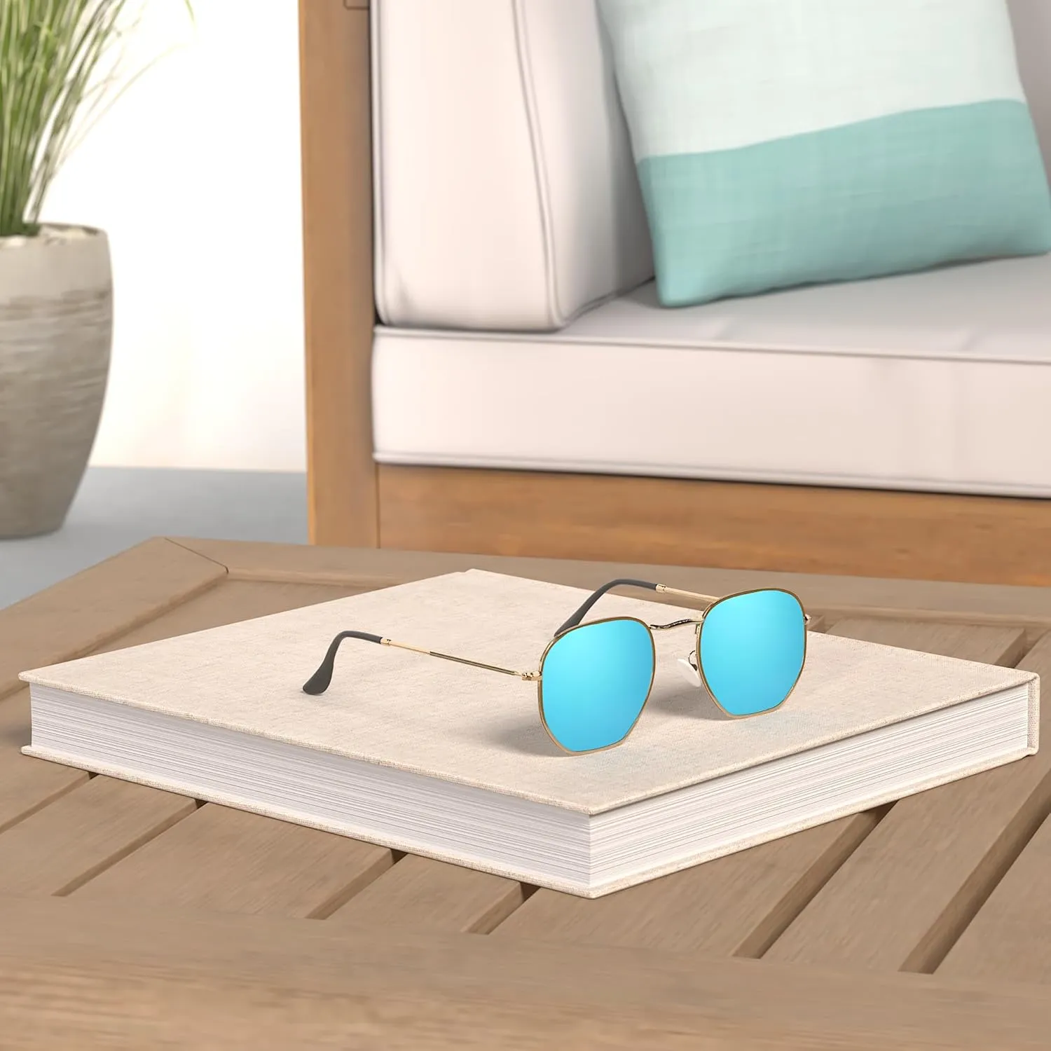 Hipster Hexagonal Polarized Sunglasses Men Women Geometric Square Small Vintage Metal Frame Retro Shade Glasses