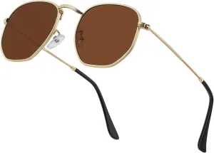Hipster Hexagonal Polarized Sunglasses Men Women Geometric Square Small Vintage Metal Frame Retro Shade Glasses