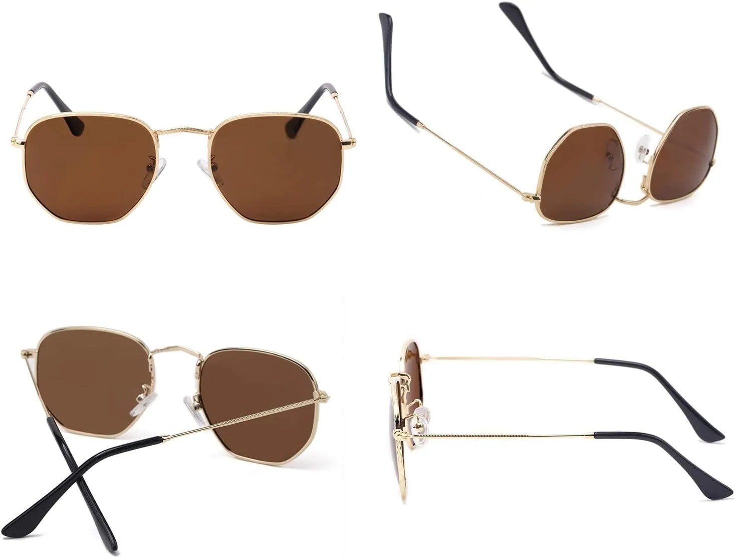 Hipster Hexagonal Polarized Sunglasses Men Women Geometric Square Small Vintage Metal Frame Retro Shade Glasses