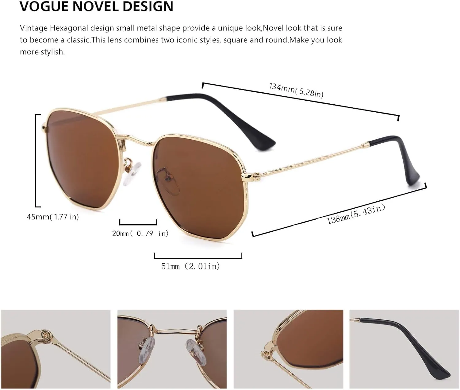 Hipster Hexagonal Polarized Sunglasses Men Women Geometric Square Small Vintage Metal Frame Retro Shade Glasses
