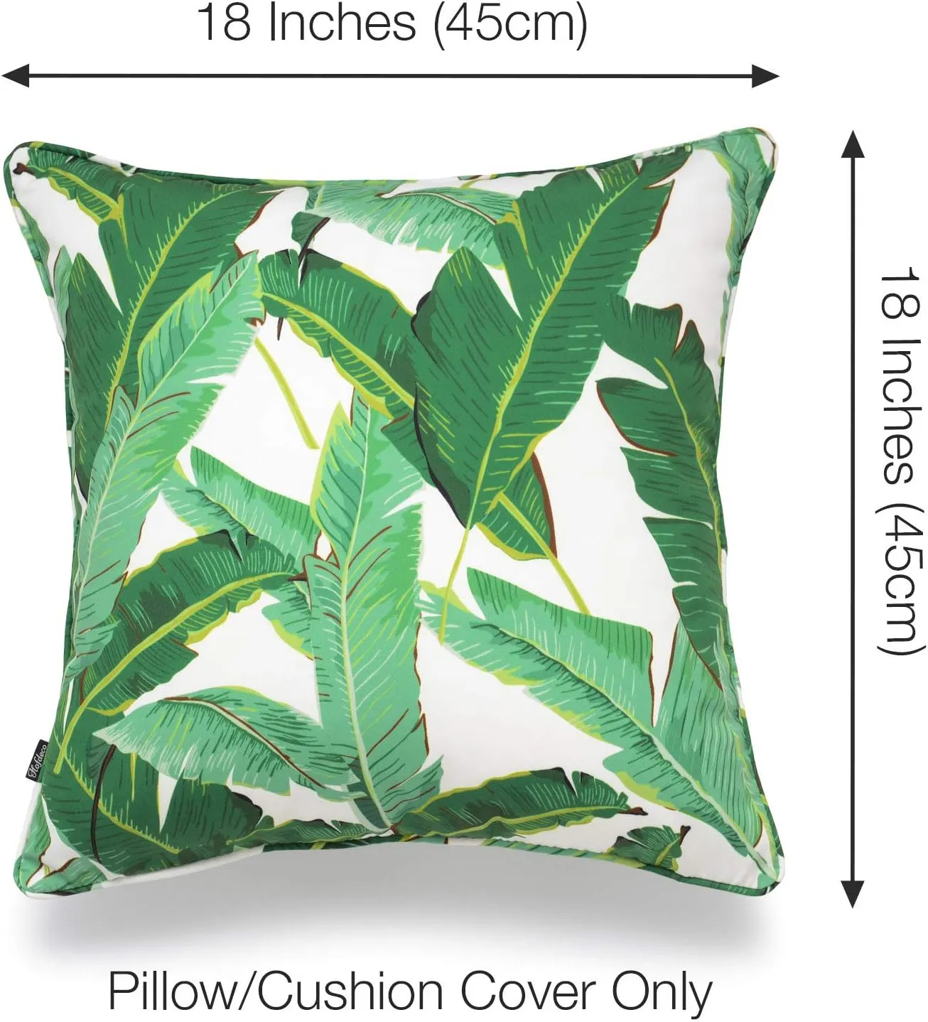 Hofdeco Tropical Indoor Outdoor Indoor Outdoor Pillow Cover ONLY, Water Resistant for Patio Lounge Sofa, Green Banana Leaf, 18"x18", Set of 2