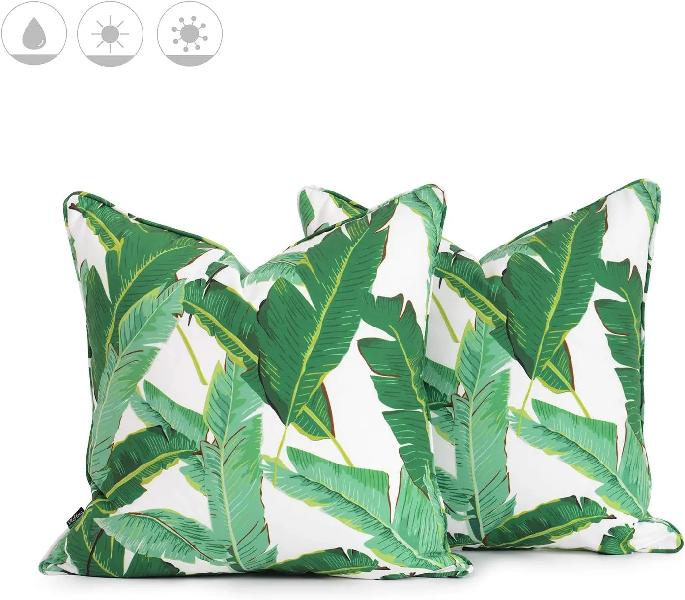 Hofdeco Tropical Indoor Outdoor Indoor Outdoor Pillow Cover ONLY, Water Resistant for Patio Lounge Sofa, Green Banana Leaf, 18"x18", Set of 2