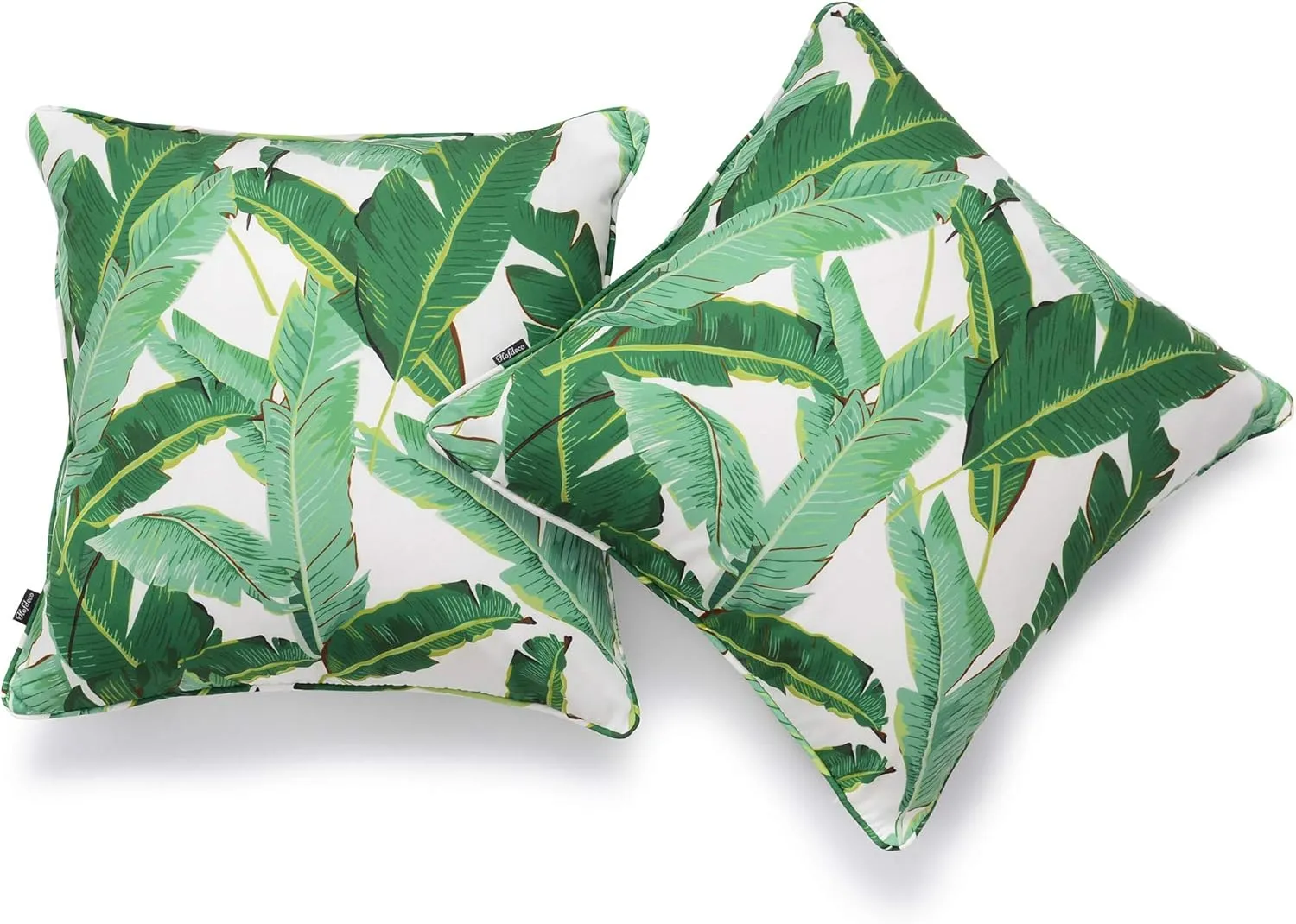 Hofdeco Tropical Indoor Outdoor Indoor Outdoor Pillow Cover ONLY, Water Resistant for Patio Lounge Sofa, Green Banana Leaf, 18"x18", Set of 2