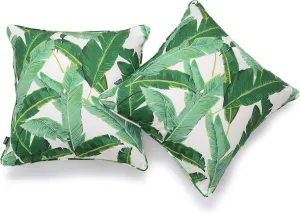 Hofdeco Tropical Indoor Outdoor Indoor Outdoor Pillow Cover ONLY, Water Resistant for Patio Lounge Sofa, Green Banana Leaf, 18"x18", Set of 2