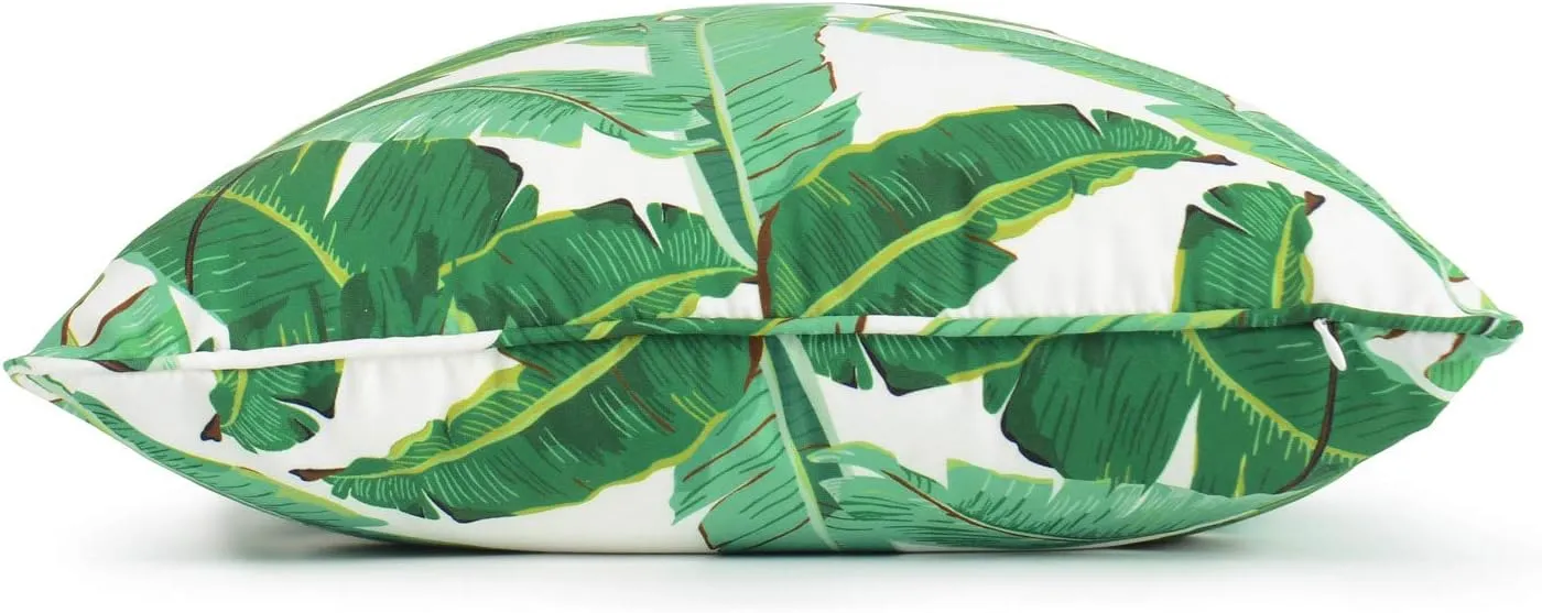 Hofdeco Tropical Indoor Outdoor Indoor Outdoor Pillow Cover ONLY, Water Resistant for Patio Lounge Sofa, Green Banana Leaf, 18"x18", Set of 2