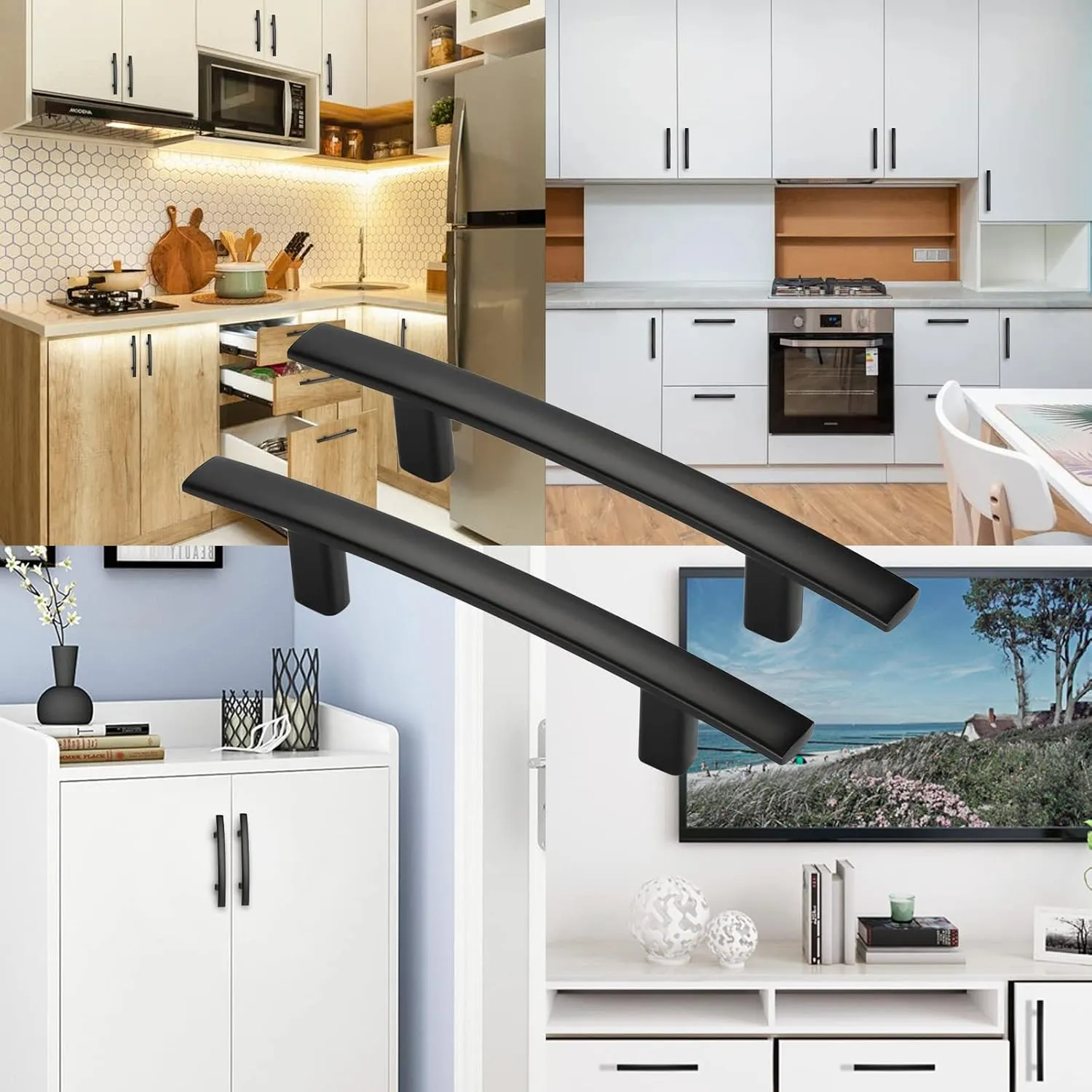 homdiy 20 Pack Cabinet Handles Black Cabinet Pulls 3" Hole Centers Kitchen Pulls Matte Black Curved Arch Handles for Dresser Cupboard Door Hardware, Zinc Alloy