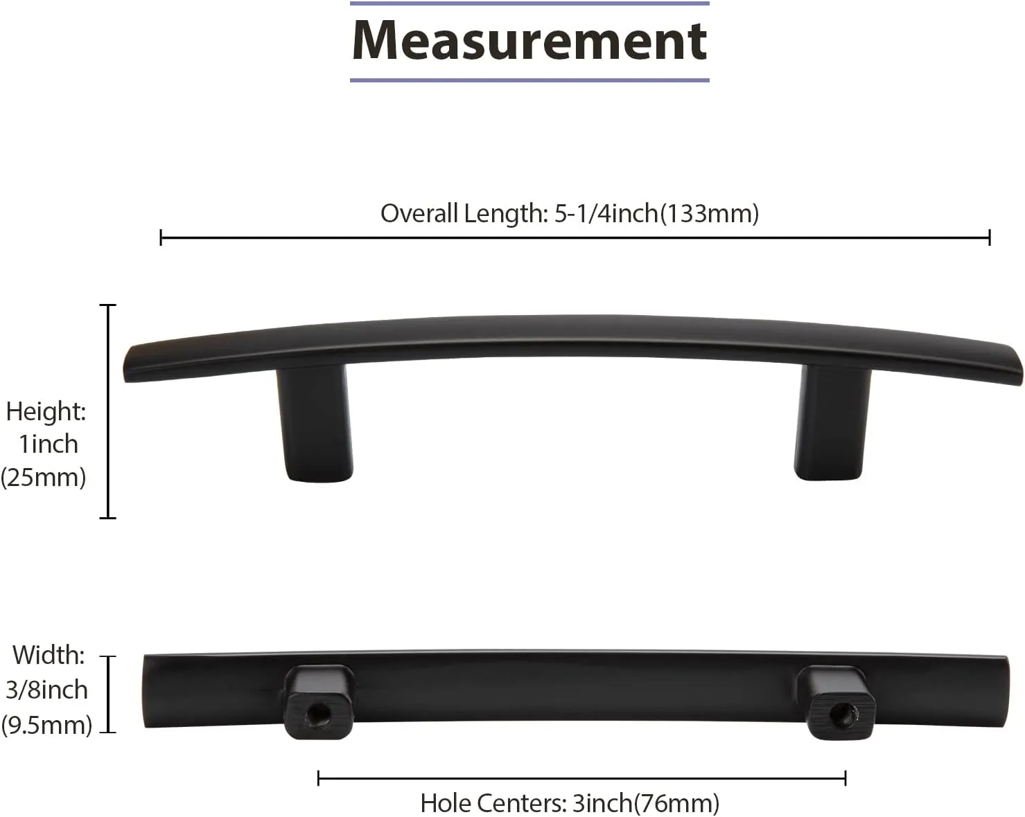 homdiy 20 Pack Cabinet Handles Black Cabinet Pulls 3" Hole Centers Kitchen Pulls Matte Black Curved Arch Handles for Dresser Cupboard Door Hardware, Zinc Alloy