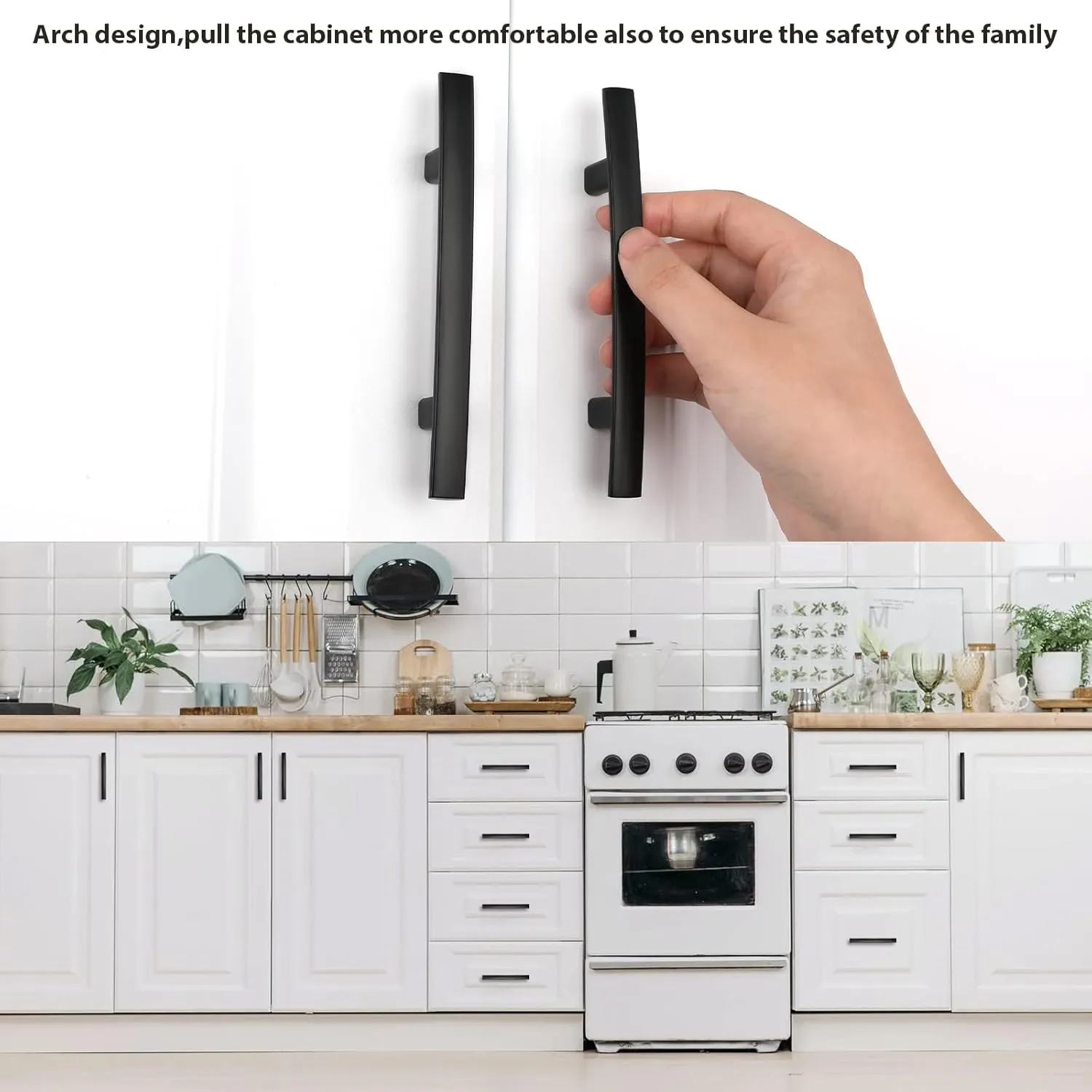 homdiy 20 Pack Cabinet Handles Black Cabinet Pulls 3" Hole Centers Kitchen Pulls Matte Black Curved Arch Handles for Dresser Cupboard Door Hardware, Zinc Alloy