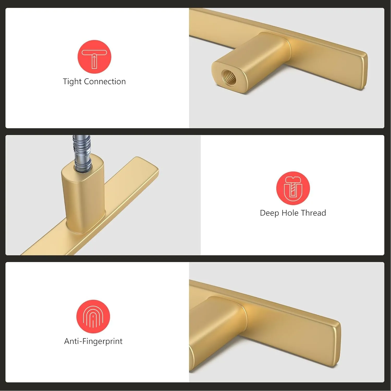 homdiy 5 Pack Brushed Gold Cabinet Handles Curved Gold Pulls for Kitchen Cupboard Brass Drawer Pulls 3 inch Hole Center Solid Zinc Alloy Cabinet Hardware