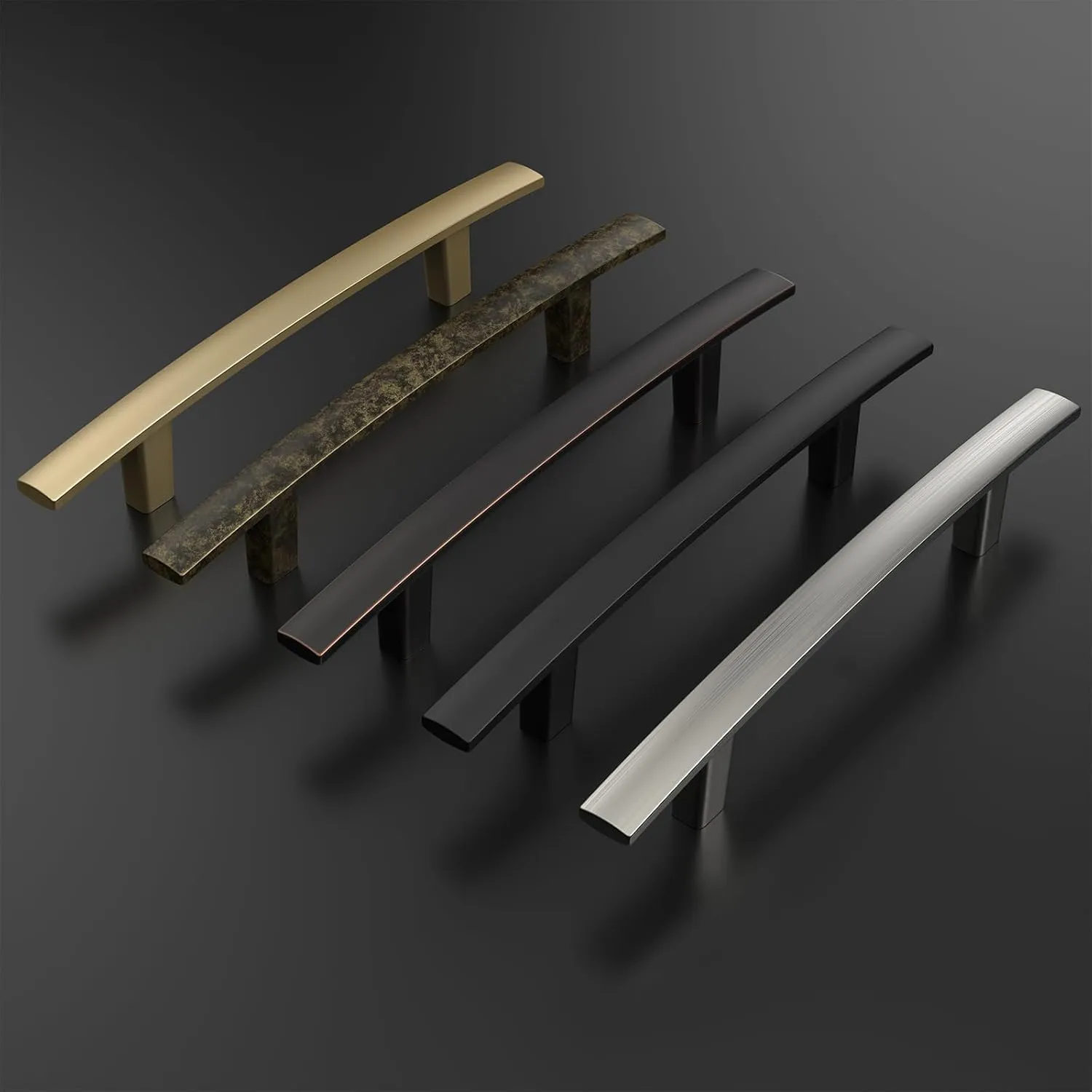 homdiy 5 Pack Brushed Gold Cabinet Handles Curved Gold Pulls for Kitchen Cupboard Brass Drawer Pulls 3 inch Hole Center Solid Zinc Alloy Cabinet Hardware