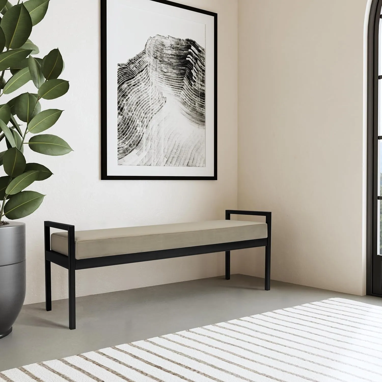 HomePop Modern Velvet Metal Bench| Modern Bench with Metal Leg | Bench for Living Room & Bedroom | Decorative Home Furniture - Fawn Velvet