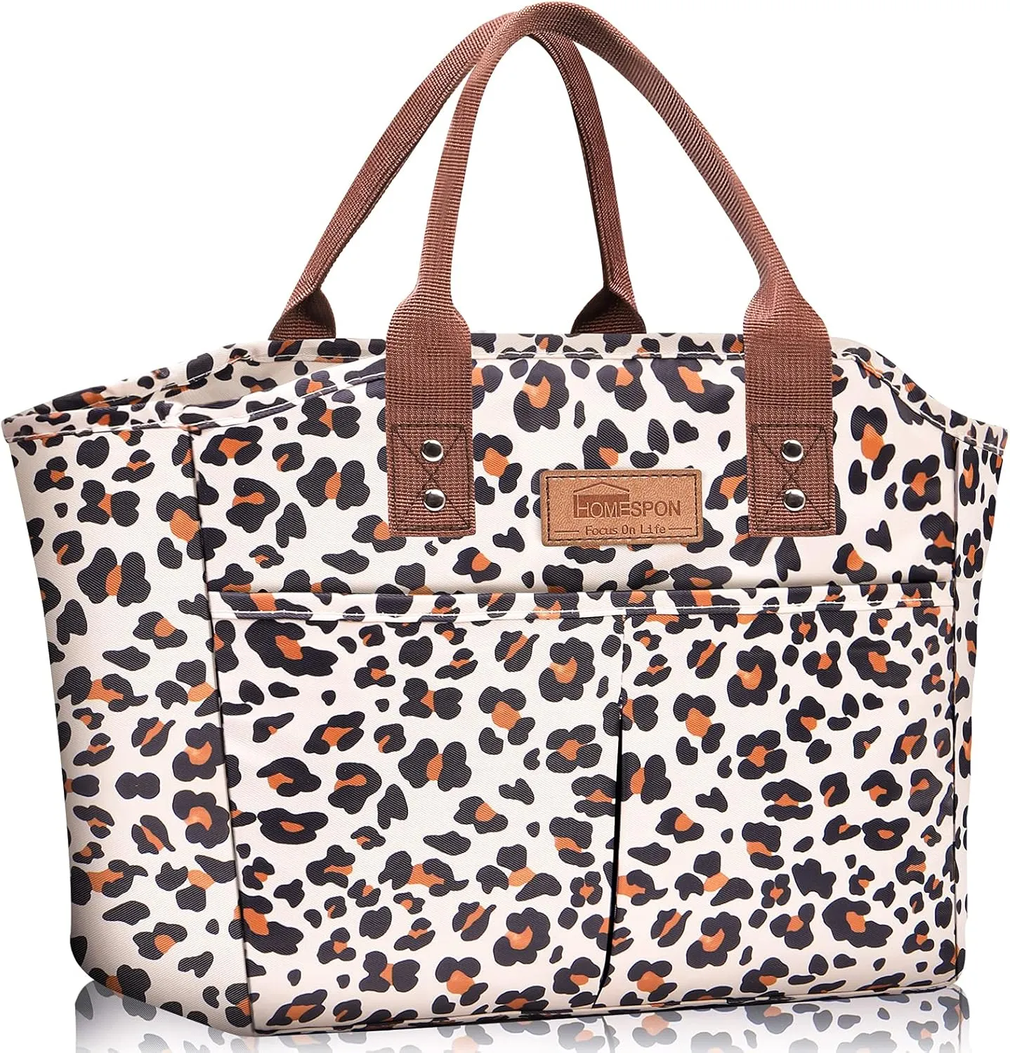 HOMESPON Fashionable Tote Reusable Insulated Lunch Bag Cooler Box with Pockets for Woman Man Work Shopping or Travel（Leopard）