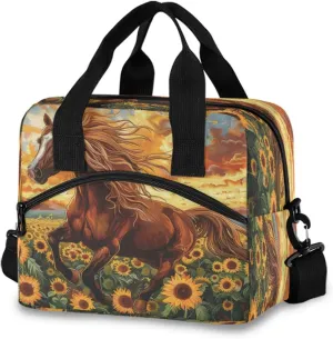 Horse in Sunflowers Field with Sunset Lunch Box for Men Women Adults Insulated Lunch Bag Cooler Bag with Adjustable Shoulder Strap for Work Picnic Travel