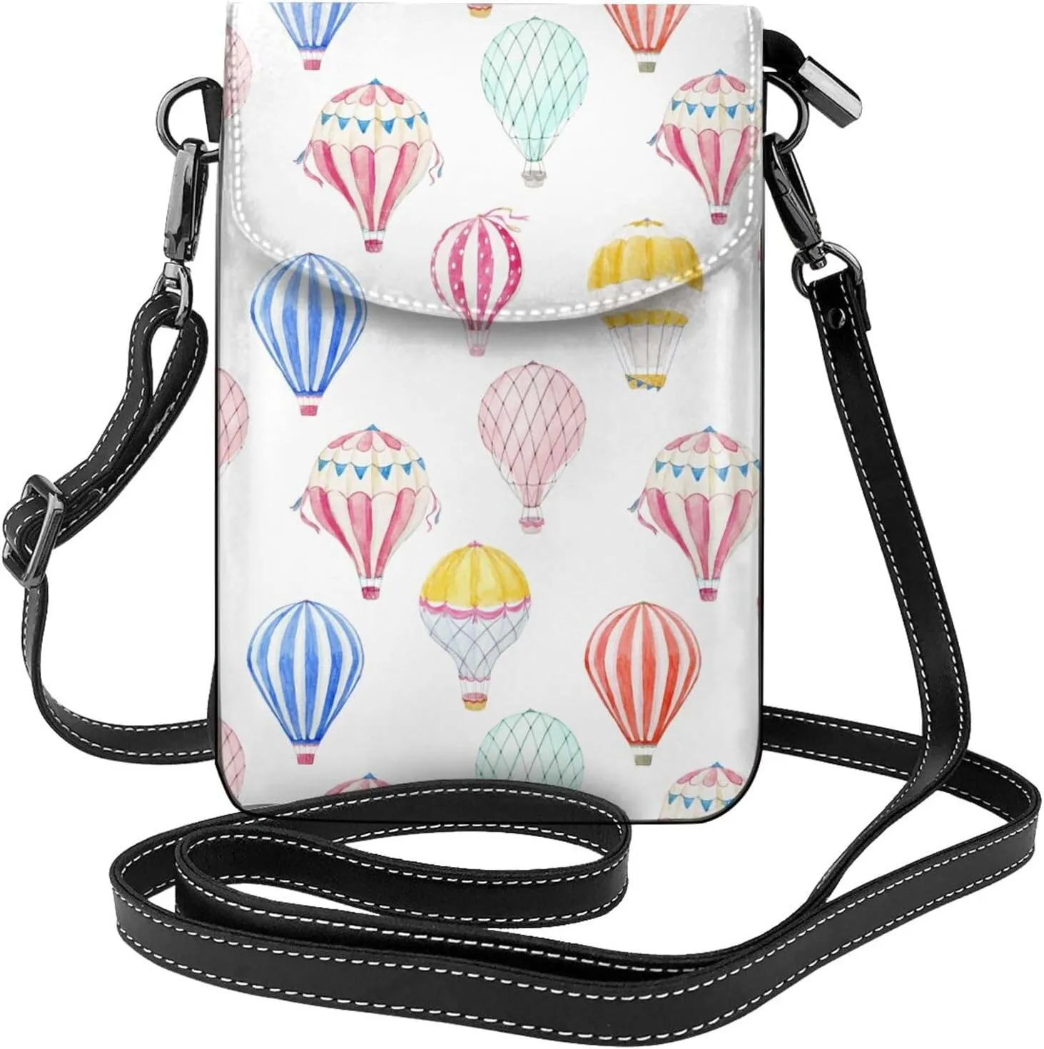 Hot Air Balloon Print Small Crossbody Bags for Women Travel Cell Phone Pouch PU Leather Cross Body Bag Adjustable Shoulder Strap Phone Purses Lightweight Wallet Purse with Credit Card Slots
