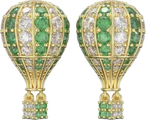 Hot Air Balloon Stud Earrings, Green and White Zircon, 925 Sterling Silver Posts