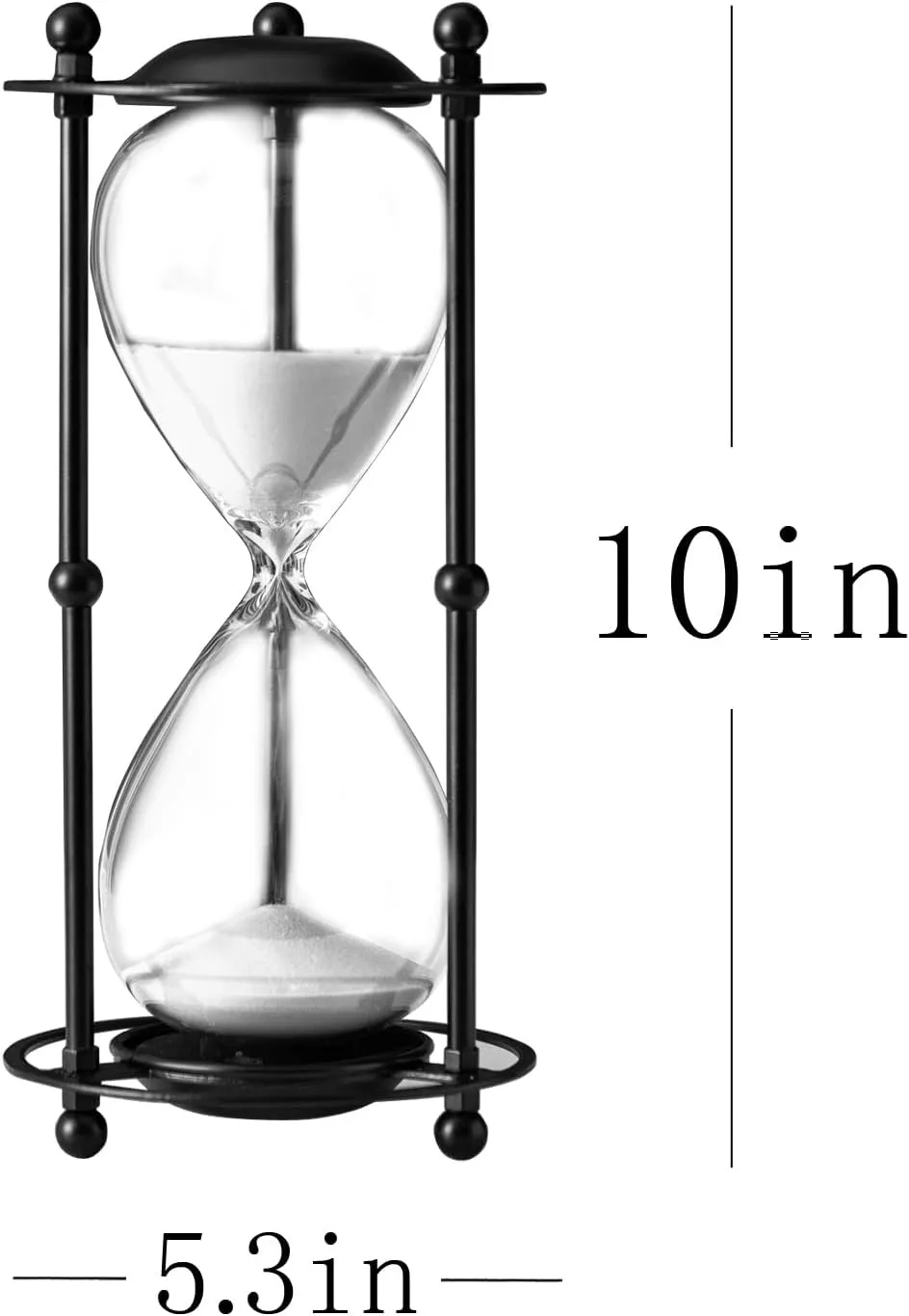 Hourglass Timer 30 Minute, Black Metal Frame Decorative Sand Timer (White Sand, Medium Size)