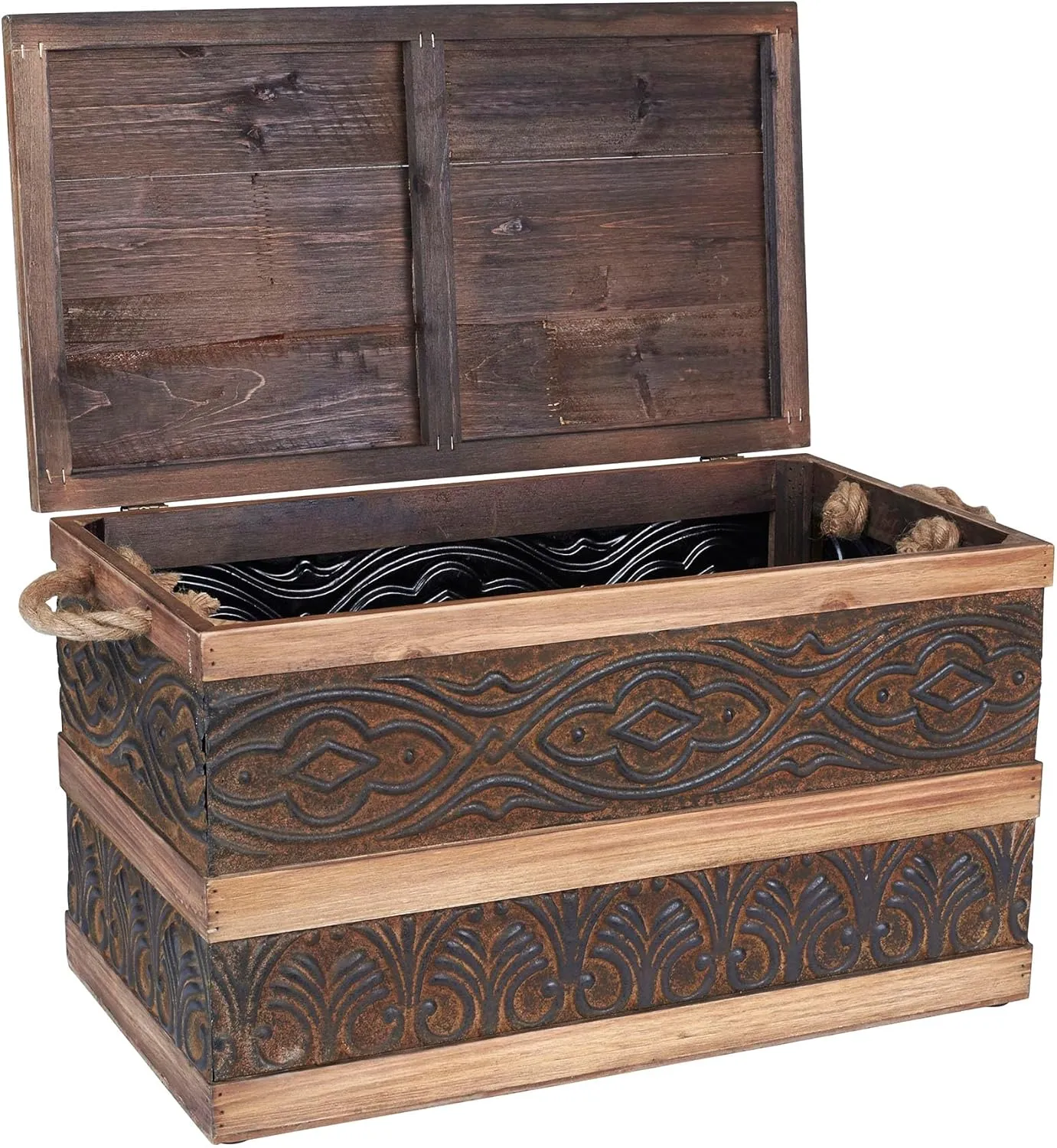 Household Essentials Decorative Metal Banded Wooden Storage Trunk with Handles, Small