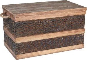 Household Essentials Decorative Metal Banded Wooden Storage Trunk with Handles, Small