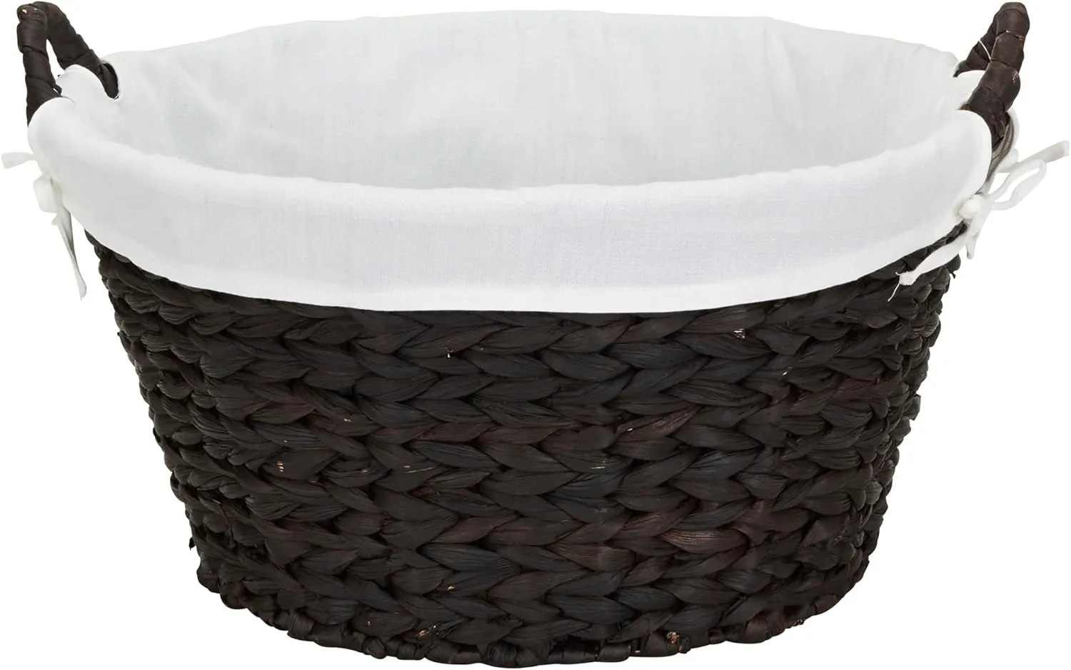 Household Essentials Round Wicker Laundry Basket with Handles, Whimsical Water Hyacinth Basket, Supportive Metal Frame, Removable Polyester Liner, Handwoven, Well-Structured and Versatile, Brown Large