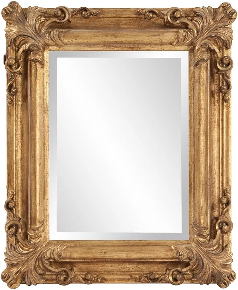 Howard Elliott Edwin Hanging Rectangular Mirror for Wall, Accent Rustic Antique Gold Wall Mounted Mirrors, Elegant Embellished Framed Decorative Mirror for Living Room & Bedroom, 19 x 23 Inch