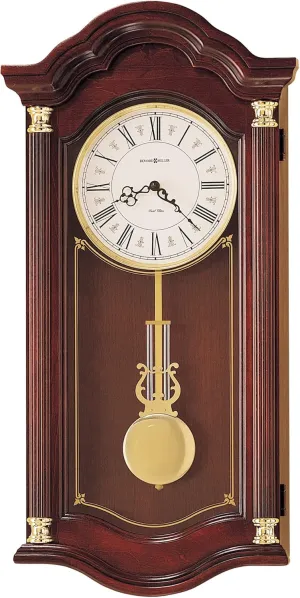 Howard Miller Lambourn I Wall Clock – Wooden Wall Clock Reeded Columns Serpentine Hands Brass Lyre Pendulum & Dual Chime Quartz Movement Wall Decor with Westminster Or Ave Maria Chimes