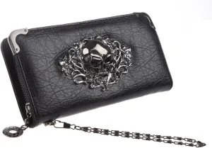 HOYOFO Skull Wallets for Women Zip Around Clutch with Credit Card Holder Phone Case Leather Long Goth Wallet Purse with Wristlet, Black