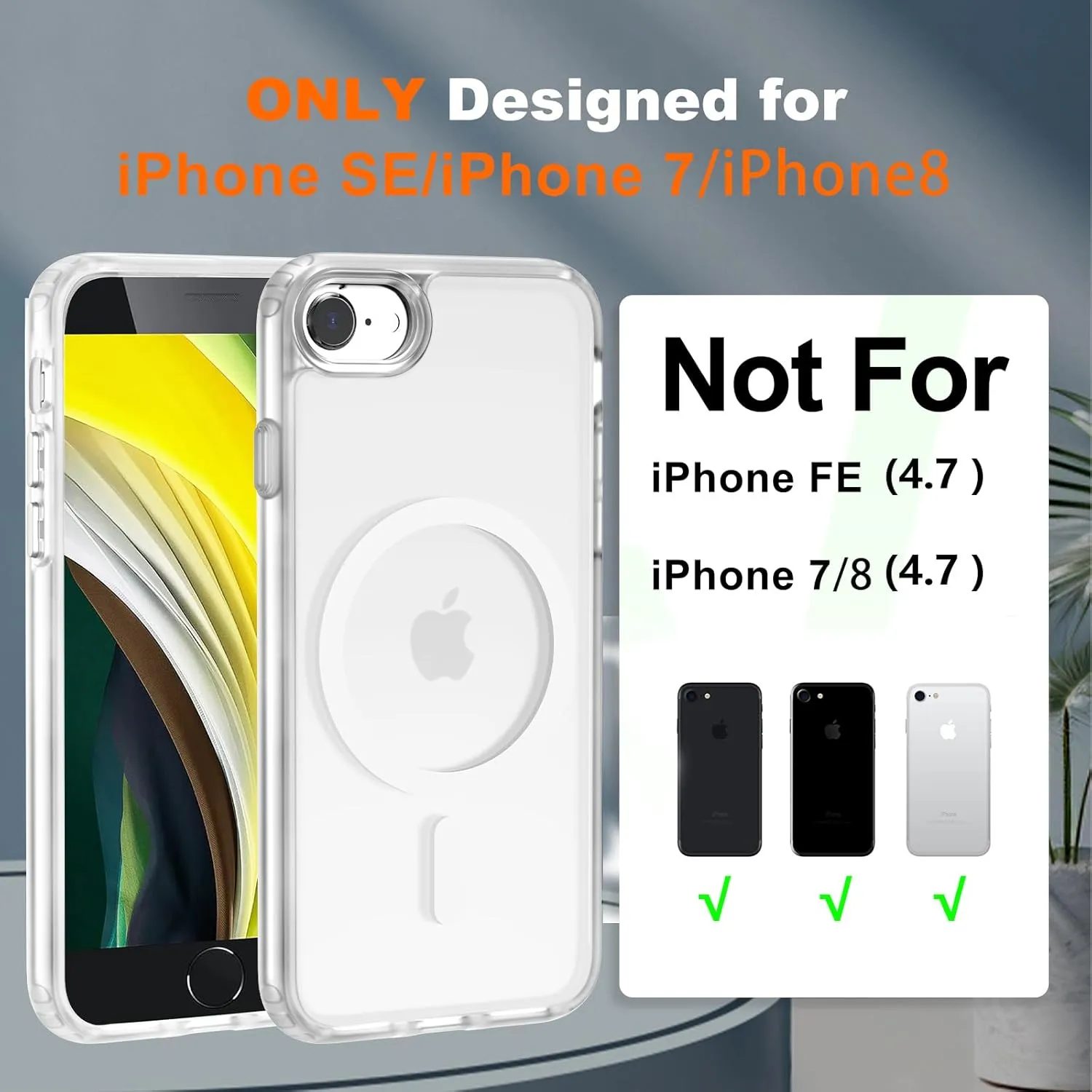 Hualele iPhone SE 2022/3rd/2020/2nd gen, 8/7 Case, MagSafe Compatible, Military Grade Drop Protection, Translucent Matte Hard Back Soft Edge Slim Protective Case, Frosted Clear