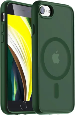Hualele Magnetic for iPhone SE Case 2022/3rd/2020/2nd gen,iPhone 8/7 Case,Compatible with MagSafe, Military Grade Dropproof Translucent Matte Hard Back Soft Edge Slim Phone Case,Dark Green