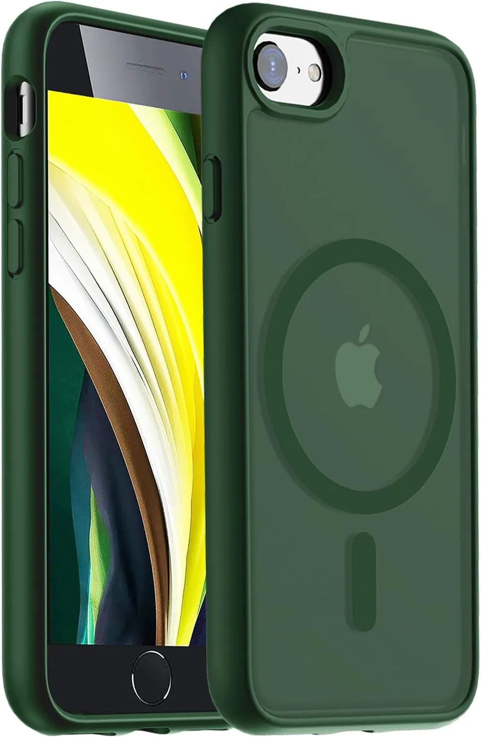 Hualele Magnetic for iPhone SE Case 2022/3rd/2020/2nd gen,iPhone 8/7 Case,Compatible with MagSafe, Military Grade Dropproof Translucent Matte Hard Back Soft Edge Slim Phone Case,Dark Green