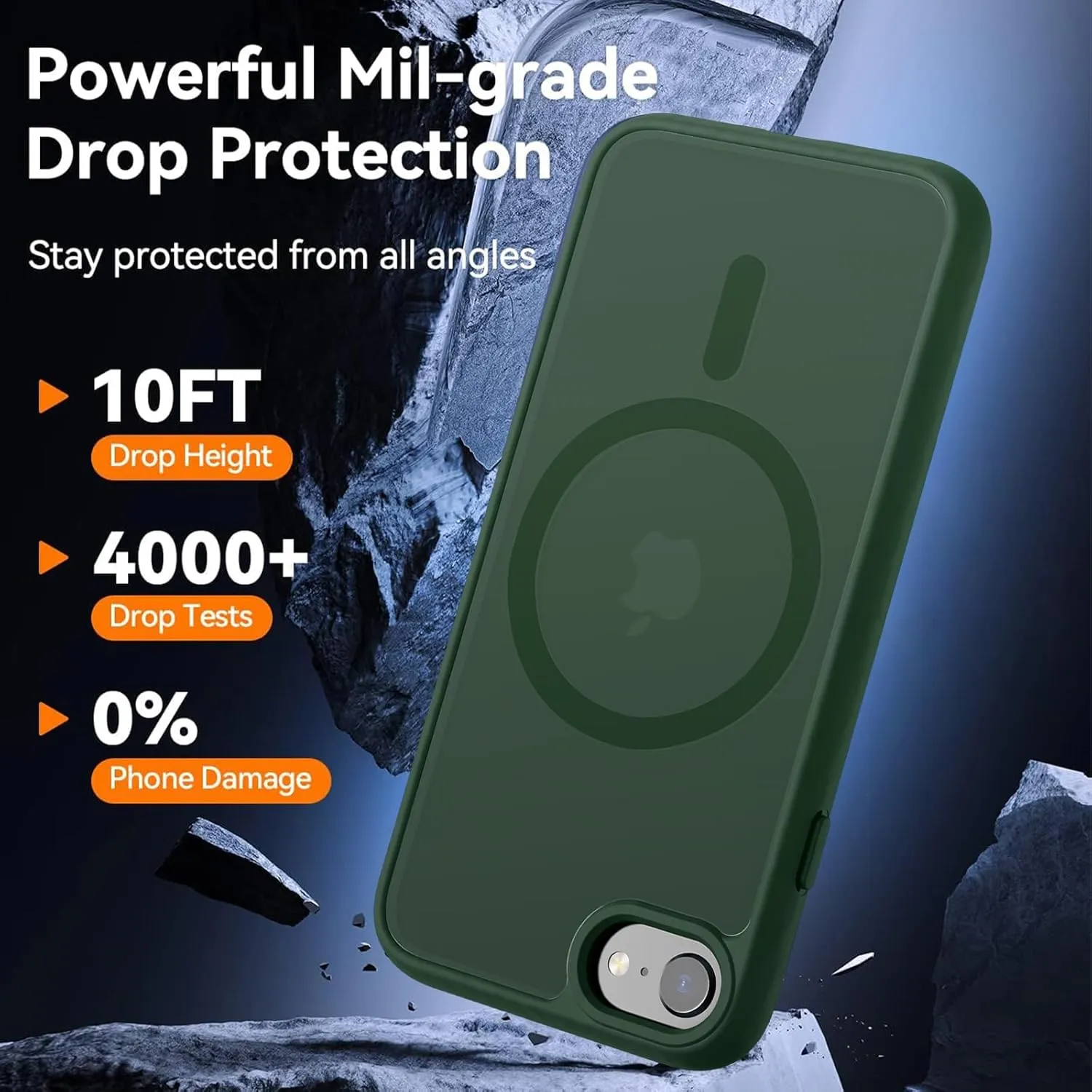 Hualele Magnetic for iPhone SE Case 2022/3rd/2020/2nd gen,iPhone 8/7 Case,Compatible with MagSafe, Military Grade Dropproof Translucent Matte Hard Back Soft Edge Slim Phone Case,Dark Green