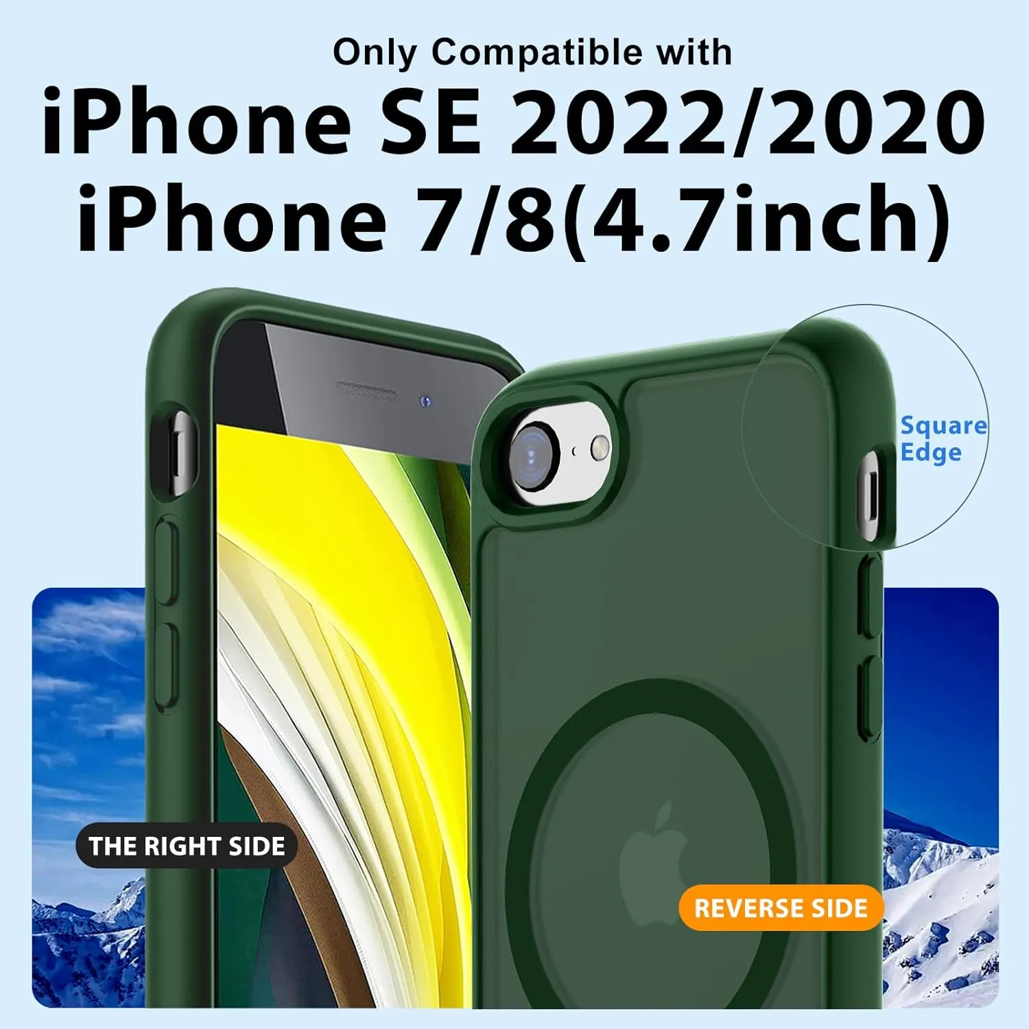 Hualele Magnetic for iPhone SE Case 2022/3rd/2020/2nd gen,iPhone 8/7 Case,Compatible with MagSafe, Military Grade Dropproof Translucent Matte Hard Back Soft Edge Slim Phone Case,Dark Green