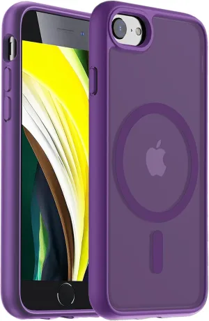 Hualele Magnetic for iPhone SE Case 2022/3rd/2020/2nd gen,iPhone 8/7 Case,Compatible with MagSafe, Military Grade Dropproof Translucent Matte Hard Back Soft Edge Slim Protective Phone Case,Dark Purple