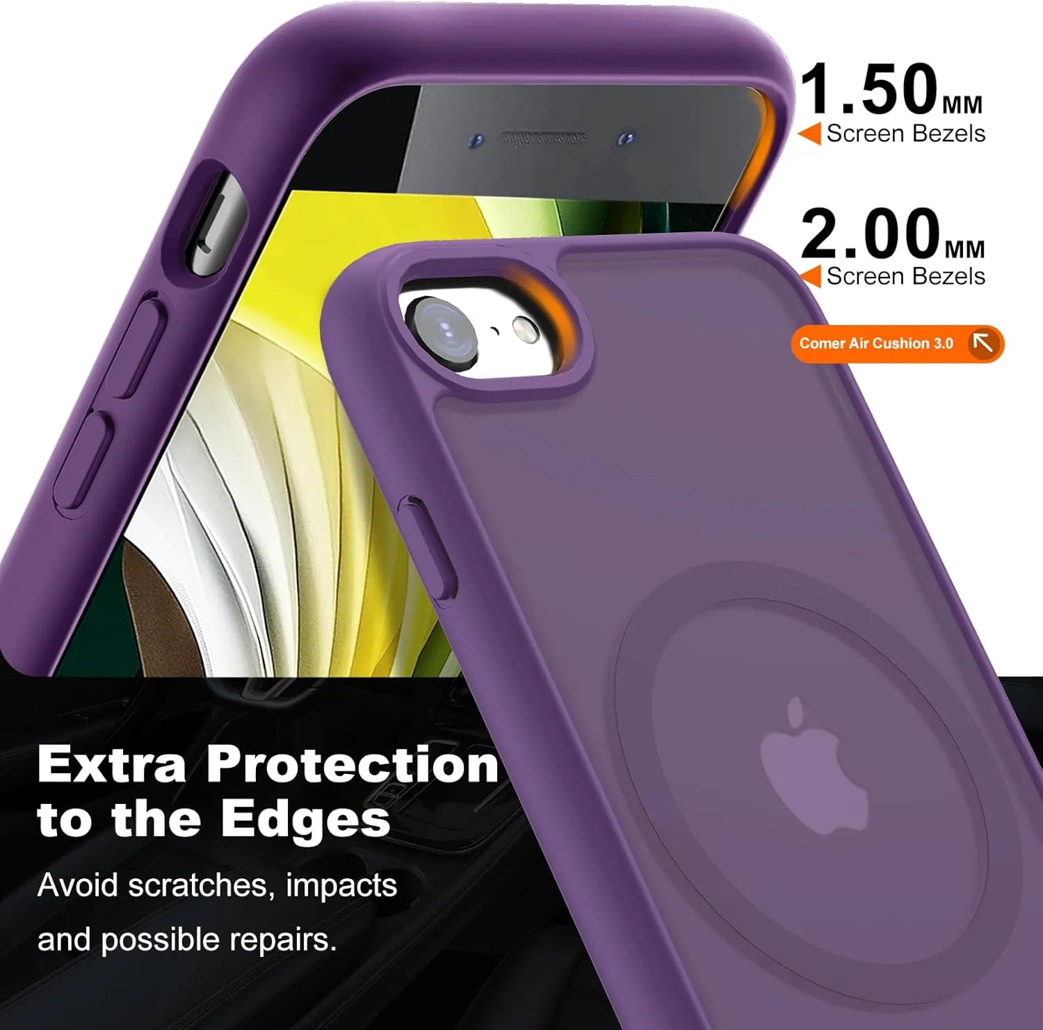 Hualele Magnetic for iPhone SE Case 2022/3rd/2020/2nd gen,iPhone 8/7 Case,Compatible with MagSafe, Military Grade Dropproof Translucent Matte Hard Back Soft Edge Slim Protective Phone Case,Dark Purple