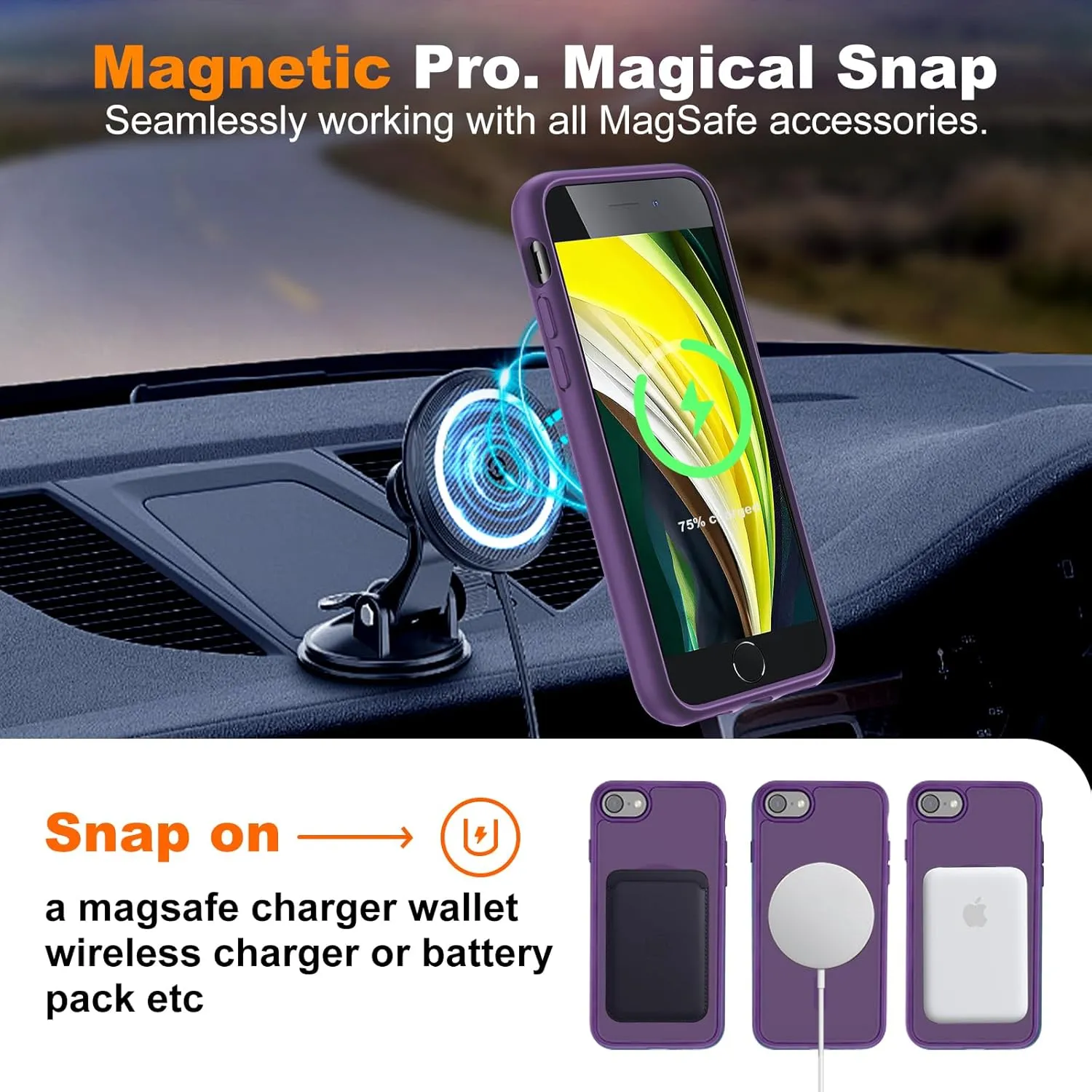 Hualele Magnetic for iPhone SE Case 2022/3rd/2020/2nd gen,iPhone 8/7 Case,Compatible with MagSafe, Military Grade Dropproof Translucent Matte Hard Back Soft Edge Slim Protective Phone Case,Dark Purple