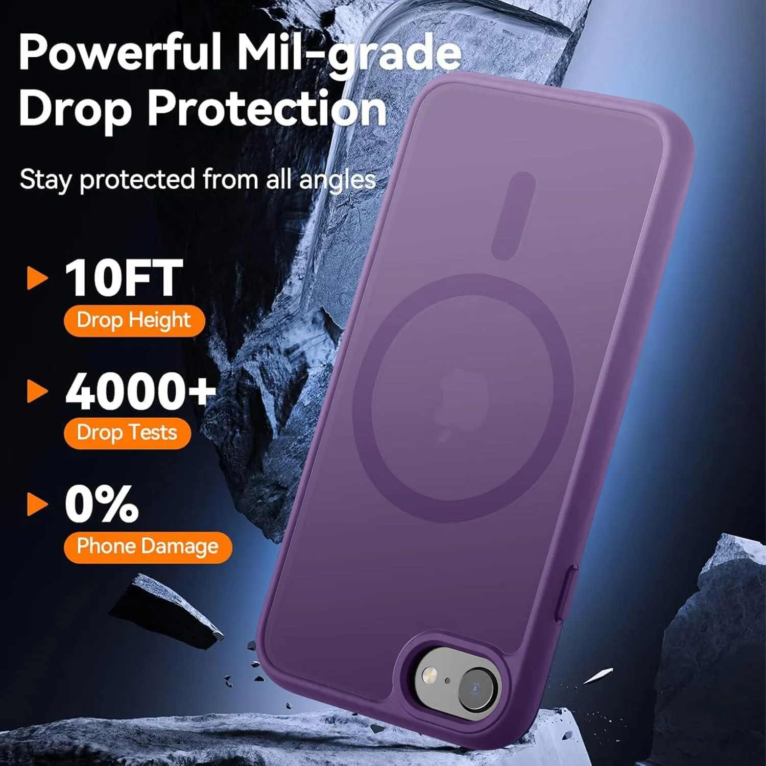 Hualele Magnetic for iPhone SE Case 2022/3rd/2020/2nd gen,iPhone 8/7 Case,Compatible with MagSafe, Military Grade Dropproof Translucent Matte Hard Back Soft Edge Slim Protective Phone Case,Dark Purple