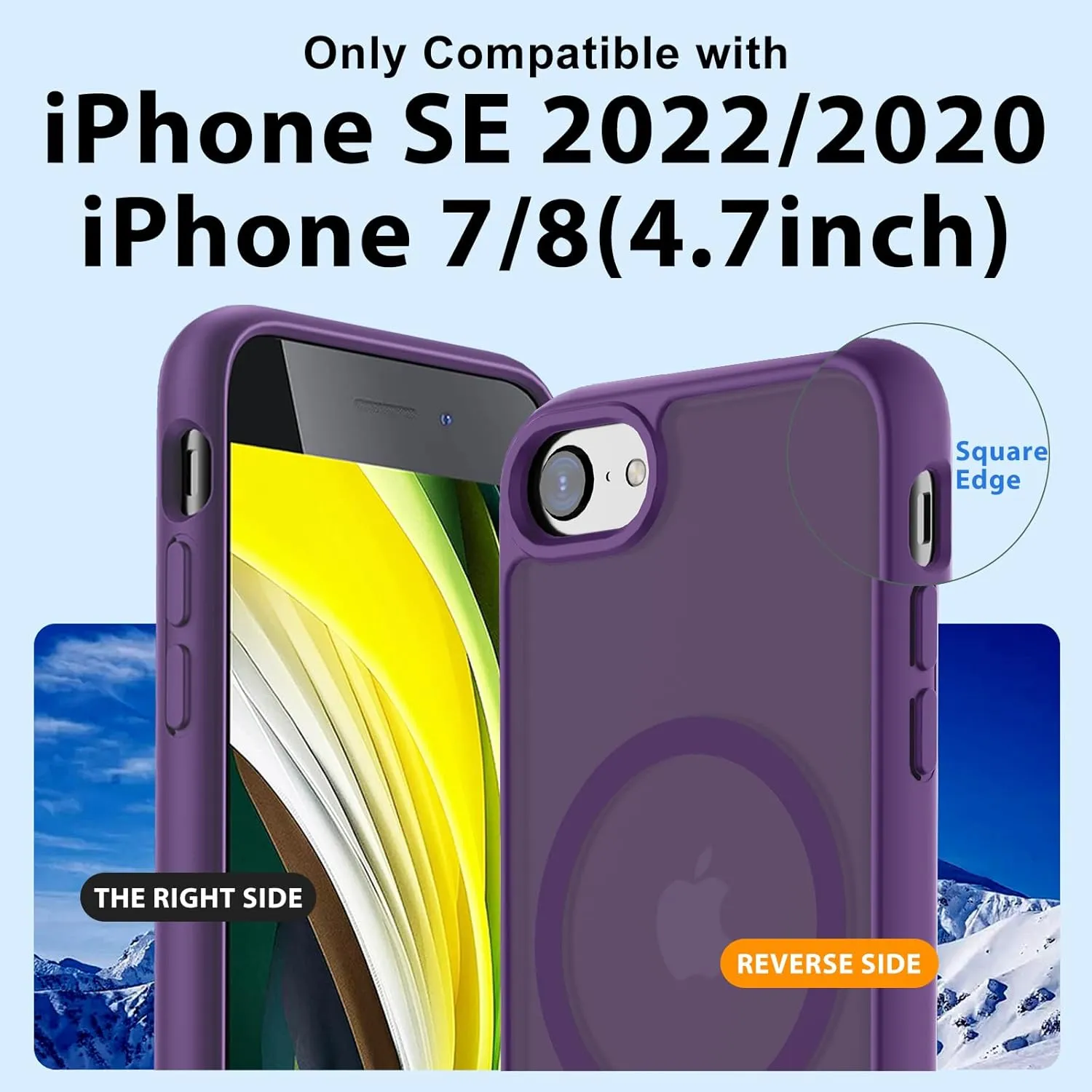 Hualele Magnetic for iPhone SE Case 2022/3rd/2020/2nd gen,iPhone 8/7 Case,Compatible with MagSafe, Military Grade Dropproof Translucent Matte Hard Back Soft Edge Slim Protective Phone Case,Dark Purple