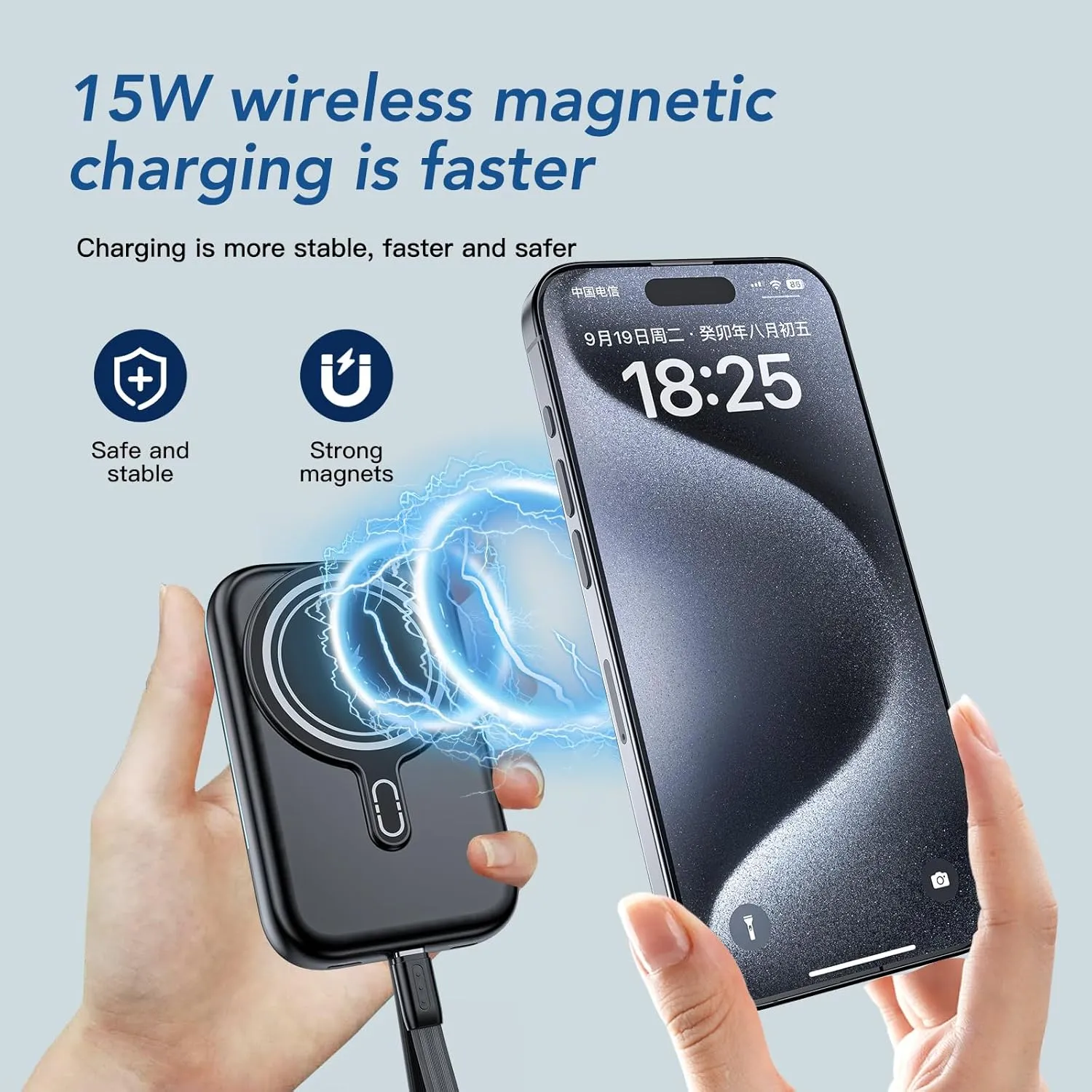 HUOTO for Magsafe Battery Pack,10000mAh Magnetic Power Bank Built-in PD 22.5W USB C Cables,Fast Wireless Portable Charger for iPhone LED Display Portable Phone Charger for iPhone 16/15/14/13/12 Series