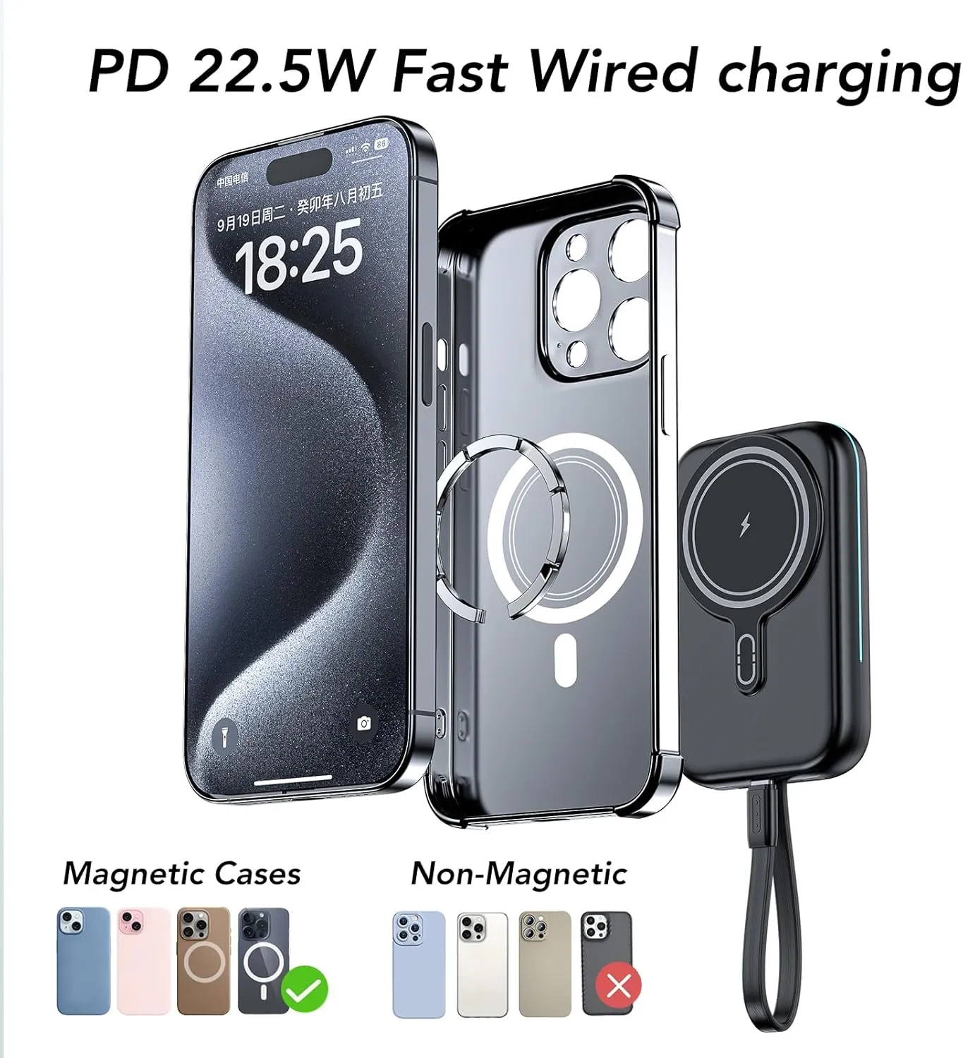 HUOTO for Magsafe Battery Pack,10000mAh Magnetic Power Bank Built-in PD 22.5W USB C Cables,Fast Wireless Portable Charger for iPhone LED Display Portable Phone Charger for iPhone 16/15/14/13/12 Series