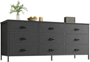 Huuger 9 Drawer Dresser, 55 Inch Dresser TV Stand for 55, 60 Inch TV, Entertainment Center with Drawers, for Bedroom, Closet, Black