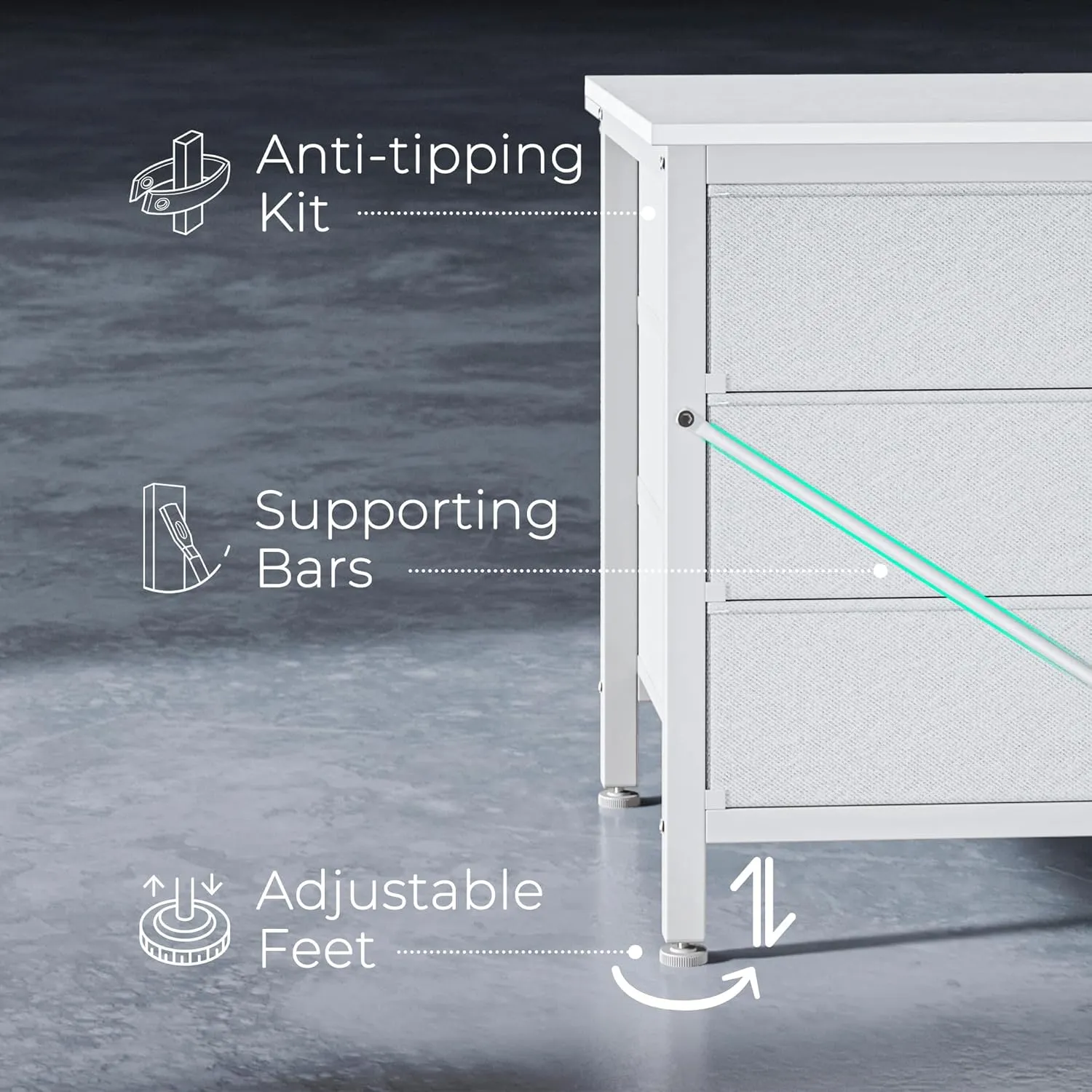 Huuger 9 Drawer Dresser, 55 Inch TV Stand for 55, 60 Inch TV, Entertainment Center with Drawers, Large Storage Fabric Dresser for Bedroom, Closet, White, PU Leather
