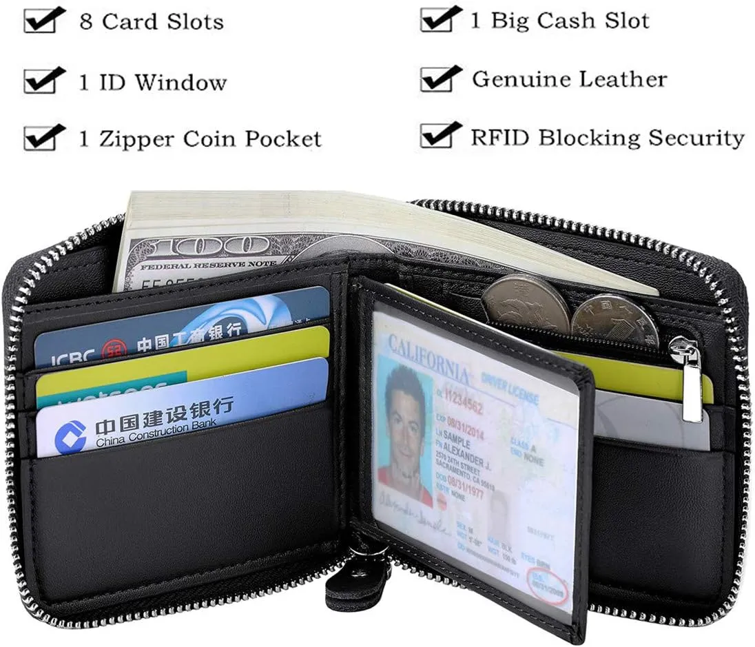 Huztencor Zipper Wallet Men RFID Blocking Leather Bifold Credit Card Wallets (FBA)