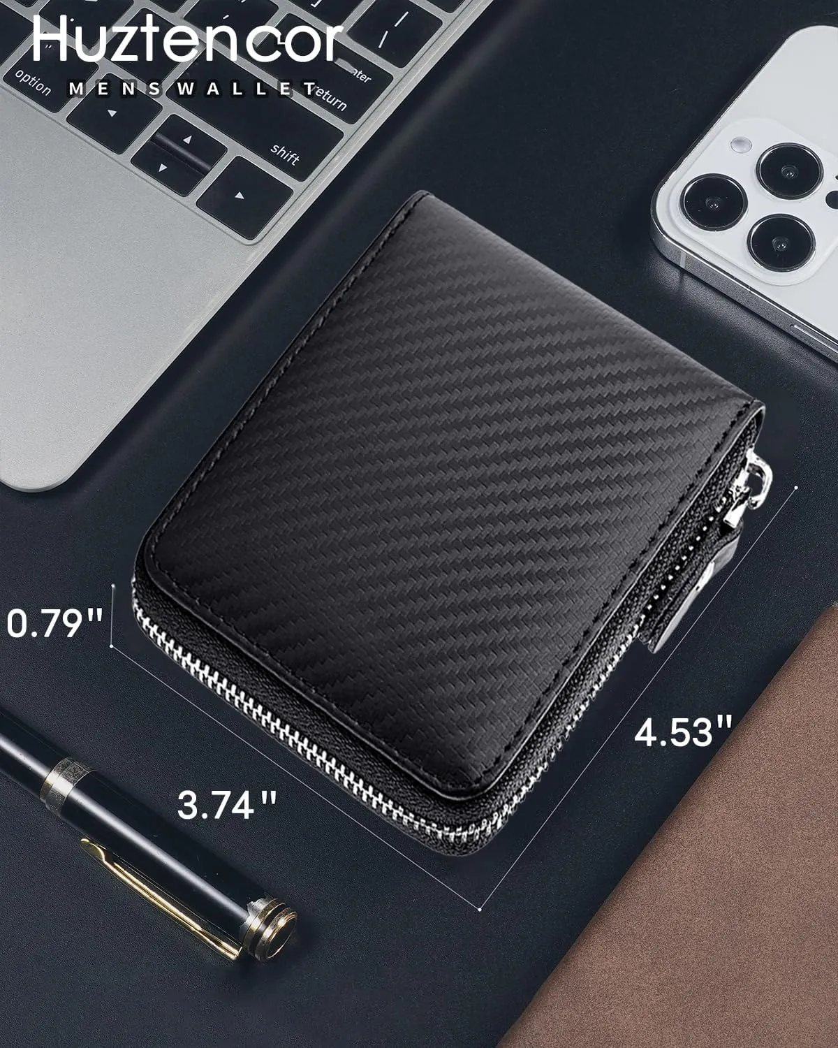 Huztencor Zipper Wallet Men RFID Blocking Leather Bifold Credit Card Wallets (FBA)