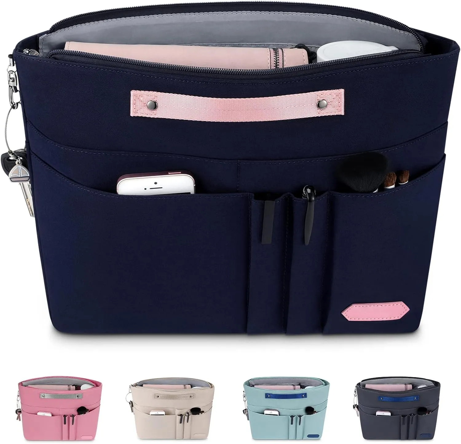 HyFanStr Purse Organizer Insert for Handbags,Tote Bag Organizer Insert Zipper Bag for Women, Handbag Organizer Inside Liner with 15 Pockets