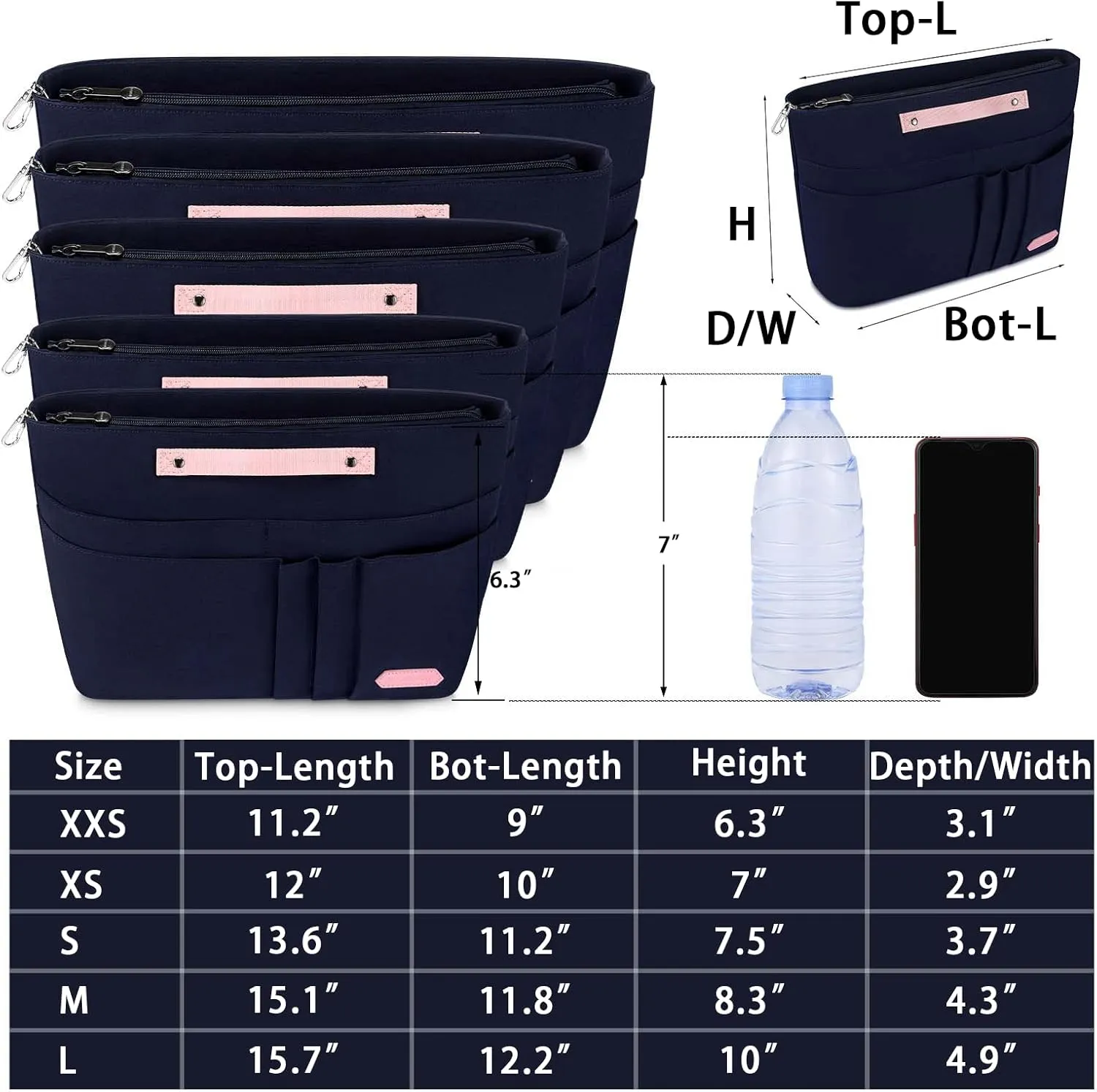 HyFanStr Purse Organizer Insert for Handbags,Tote Bag Organizer Insert Zipper Bag for Women, Handbag Organizer Inside Liner with 15 Pockets