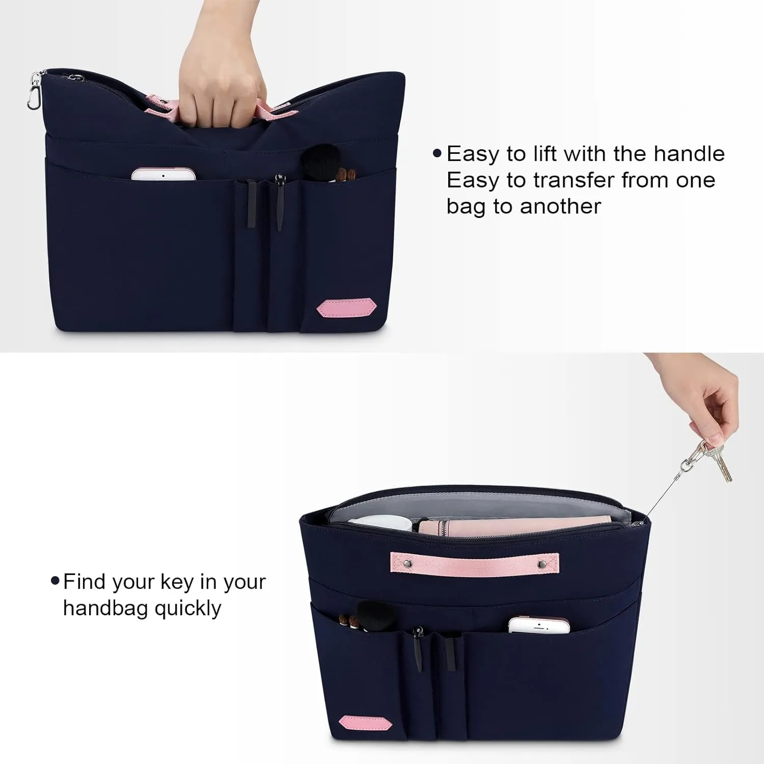 HyFanStr Purse Organizer Insert for Handbags,Tote Bag Organizer Insert Zipper Bag for Women, Handbag Organizer Inside Liner with 15 Pockets