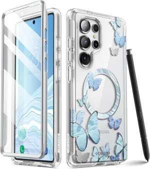 i-Blason Cosmo for Samsung Galaxy S25 Ultra Case MagSafe with Built-in Screen Protector [Support Fingerprint ID & Wireless Charger] Full-Body Slim Style Magnetic Phone Case for S25 Ultra, BlueFly