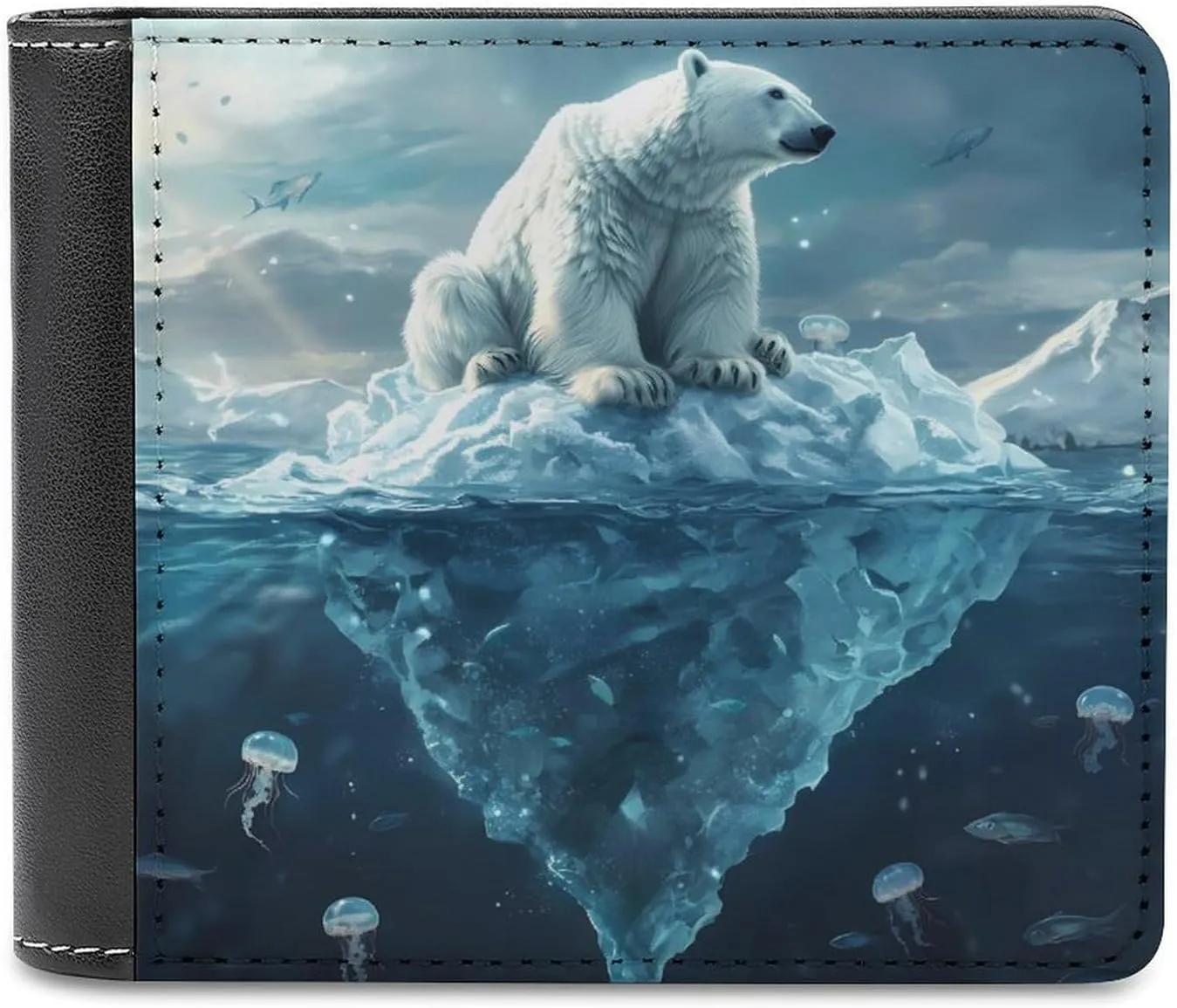 Icebergs and Polar Bears Men's Minimalist Wallet Blocking Leather Bifold Wallets Slim Purse with 6 Credit Card
