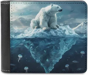 Icebergs and Polar Bears Men's Minimalist Wallet Blocking Leather Bifold Wallets Slim Purse with 6 Credit Card