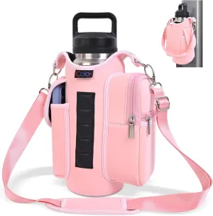 icolor Magnetic Gym Bag Water Bottle Carrier Holder with Phone Pockets & Shoulder Strap,5 Built-in Magnets Gym Bottle Pouch Sleeve,Magnetic Bag Gym Accessories Organizer for Men Women